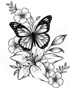 Drawings Of Flowers And Butterflies, Flower Tattoo Designs For Women Arm, Flower Tattoo On Arm For Women, Shoulder Tattoos For Women Stencil, Butterfly Flower Tattoo Design, Butterfly And Flower Tattoo Designs, Floral Butterfly Tattoo Design