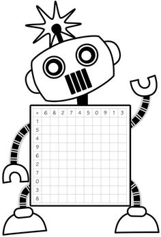 a robot holding up a blank board with numbers to be written on it and pointing at the