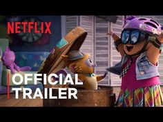 a cartoon character is standing next to a dog in a hat and sunglasses, with the caption netflix official trailer