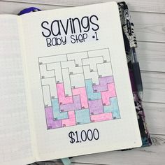 an open notebook with the words savings baby shop on it and a drawing of a family tree