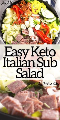 easy keto italian sub salad recipe in a cast iron skillet