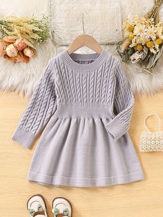 Baby Girl Casual Simple Solid Color Sweater Dress Grey   Long Sleeve Knitwear Plain  Medium Stretch  Baby Girls Clothing, size features are:Bust: ,Length: ,Sleeve Length: Girls Sweater Dress, Casual Short Sleeve Dress, Solid Color Sweater, Color Sweater, Casual Girl, Grey Long Sleeve, Girls Clothing, Gray Dress