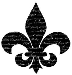 a black and white fleur de lis with words written in french on it