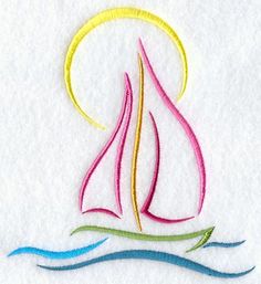 a sailboat is on the water embroidered onto a towel