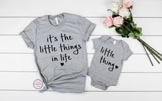 Welcome to Maddy Paddy Designs Etsy Shop! This listing is for It's the little things in life , Little thing **PRICE IS FOR ONE SHIRT** THIS LISTING IS FOR ONE SHIRT. TO MAKE A SET, PLEASE ADD 2 SHIRTS IN YOUR CART. I suggest that you measure your shirt that you already own to compare sizing with the size chart in the photos. Please note that ALL SALES ARE FINAL Since I make all shirts to order, I DO NOT ACCEPT RETURNS or EXCHANGES. ** HOW TO ORDER ** 1. Choose the adult size 2. Choose the infant Bestie Meaning, Aunt And Niece, Papa Bear Shirt, Expecting Mother Gifts, Mama Bear Shirt, Grandfather Gifts, Mommy And Me Shirt, Daughters Shirt, Dad Baby