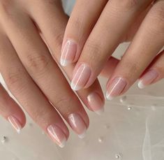 French Tip Nails Oval Shape, Oval Shaped French Tip Nails, French Tip Gel Nails, Plain Nails, Blush Nails, French Nail Designs, Bridal Nails