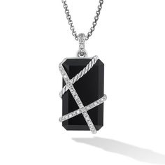 The Cable Wrap Collection redefines how a gemstone is set. Instead of using prongs or a bezel to hold the stone in place, it is elegantly wrapped with strands of Cable and diamonds. Sterling silver Black onyx, 32mm Pave-set diamonds, 0.92 total carat weight Amulet, 35 x 21.7mm Functioning bail allows pendant to attach to a necklace or bracelet. Style Number:D17554DSSABODI Luxury Black Jewelry With Gemstone Accents, Formal Black Jewelry With Gemstone Accents, Fine Jewelry With Black Gemstone Accents, Elegant Black Jewelry With Gemstone Accents, Timeless Onyx Gemstone Jewelry, Elegant Formal Jewelry With Large Stone, Luxury Black Stone Jewelry, Elegant Black Jewelry With Stones, Elegant Black Stone Jewelry