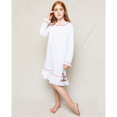 The elegant details on this classic nightgown whisper of yesteryear. With the Peter Pan collar and full length sleeves, this whimsical nightgown is made with heirloom-quality cotton fabric that was brushed for added softness and blended with just enough inherently flame retardant fiber to allow it to pass strict U. S. regulations without harmful chemicals. In our luxurious sleepwear, your little one will be tucked in love and off to dreamland. Bonne nuit, ma petite plume. Monogram will be on poc Luxurious Sleepwear, Spoiled Girl, Christmas Nightgowns, Girls Nightgown, Flame Retardant, Harmful Chemicals, Pan Collar, Swim Dress, Peter Pan Collar