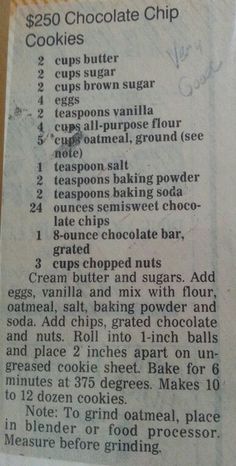 an old recipe for chocolate chip cookies