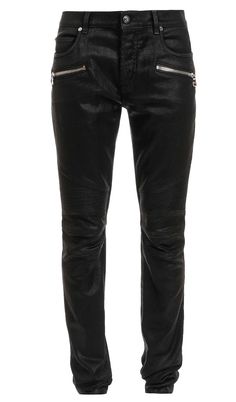 ​﻿​﻿BALMAIN RIBBED SLIM COATED DENIM PANTS - BLACK - PureAtlanta.com Designer Black Straight Leg Pants, Luxury Black Jeans With Five Pockets, Coated Denim, Mens Attire, Balmain Paris, Heron Preston, Jogger Shorts, Versace Jeans Couture, Clothing Styles