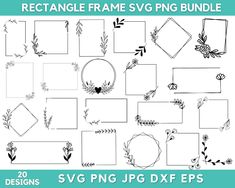 the rectangle frame svg png bundle is shown with flowers and leaves on it