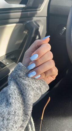 Periwinkle blue snowflake acrylic manicure nails January Nails Snowflake, Blue Nails Winter 2023, Winter Nails Inspiration 2023, Winter Blue Nails Gel, Winter Season Nails Blue, January Nails Aesthetic, Light Blue With Snowflake Nails, Blue Nails With White Snowflakes, Simple Snowflake Nails Blue