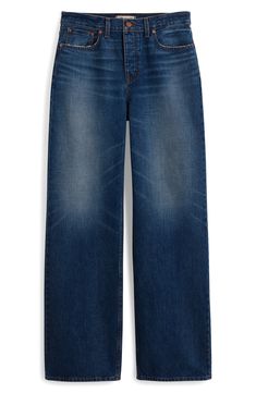 The cut: designed to be slung low, these full-length jeans have a baggy wide leg in old-school 100% cotton with no stretch. 30 1/2" inseam; 22" leg opening; 12 1/2" front rise; 15 1/2" back rise (size 32) Zip fly with button closure Five-pocket style 100% cotton Machine wash, tumble dry Imported Classic Faded Wide Leg Bottoms, Vintage Wide Leg Cropped Jeans With Five Pockets, Baggy Jeans, Madewell, Old School, Full Length, Wide Leg, Nordstrom