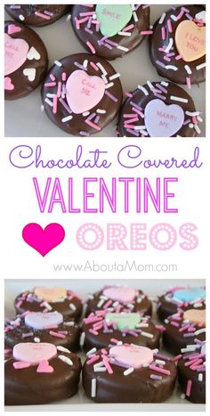 chocolate covered valentine's oreos with pink and green sprinkles on them