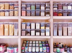 an organized pantry filled with lots of food