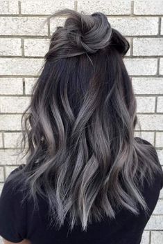 Silver Ombre Hair, Dyed Hair Pastel, Balayage Hair Dark, School Hair, Brunette Balayage Hair, Red Highlights, Easy Hairstyle