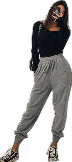 Trendy Gray Drawstring Sweatpants, Trendy Gray Sweatpants With Drawstring, Casual High Waist Gray Harem Pants, Trendy Gray Pants With Drawstring, Gray Drawstring Bottoms For Winter, Winter Gray Bottoms With Drawstring, High Waist Gray Pants For Loungewear, Gray Drawstring Pants For Winter, Gray High-waist Pants For Loungewear