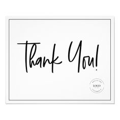 a thank card with the words thank you written in black ink on white cardstock