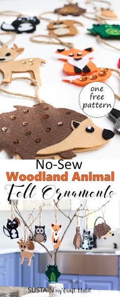 no sew woodland animal felt ornaments in the kitchen