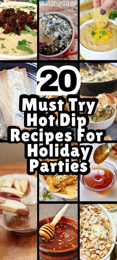 A collage image of hot dips for parties. The text overlay reads "20 hot dip recipes". The image represents hot dip ideas, warm dips, party dips warm, easy warm dips, warm dip recipes, warm appetizer dips, best hot dips, hot chip dips, best warm dips, easy warm dips recipes, hot appetizer dips, warm dips for parties, 
hot dips for parties appetizers, appetizer recipes,  Appetizer Dip Recipes Easy, Easy Savory Dip Recipes, Best Savory Dips, Easy Delicious Dip Recipes, Great Dips Recipes No Cheese Dip Recipes, Appetizer Recipes Easy Dips, Unique Party Dips, Hot Party Dips Appetizer Recipes, Easy Dips And Appetizers, Hot Dip Appetizer Recipes, Best Hot Dips For Parties, Tailgate Dips Easy, Best Dip Appetizers