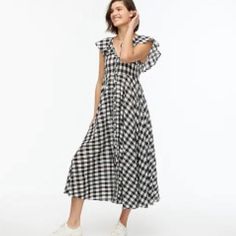 New With Tag Tried On Only Ruffle Long Dress, Navy Shirt Dress, Patterned Midi Dress, Gingham Pattern, Brunch Party, Maxi Dress Navy, Black And White Color, Beach Wear Dresses, Strapless Maxi Dress