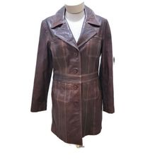 Vtg Wilson's Maxima Brown Leather Trench Coat Jacket Womens M Button Front Lined | eBay Brown Leather Trench Coat, Wilsons Leather Jacket, Leather Trench, Stitch Lines, Leather Trench Coat, Vintage Clothes, Contrast Stitch, Brown Leather, Trench Coat