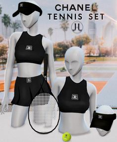 two mannequins are holding tennis racquets in front of a poster