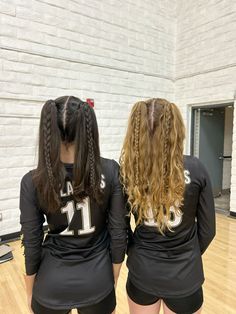 Basketball Hairstyles Tutorials, Hairstyles For Games Sports, Braided Hairstyles Volleyball, Volleyball Hairstyles For Bangs, Volleyball Hairstyles With Bow, Two Braid Pigtails, Two Braids Pigtails, Basketball Girl Hairstyles, Sport Pigtails