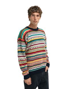 A playful, detailed and fully patterned wool sweater with a relaxed fit and round neck. The sweater is knitted in 100% long-lasting wool. The pattern is a mix of historical Dale patterns.

Fit: regular
Mid-layer
100% long-lasting wool
Round neck (crew neck)
Weight: 761g (size L)
Designed and knitted in Norway
Machine washable on a wool program
The model is 189 cm tall and is wearing a Large. Dale Of Norway, Layered Sweater, Short Jacket, Wool Sweater, Men's Sweater, Kids Jacket, Wool Sweaters, Half Zip, Norway