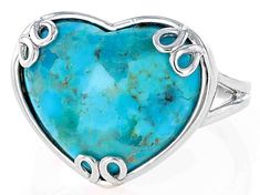 18x15mm Blue Composite Turquoise Rhodium Over Sterling Silver Heart Ring. Measures Approximately 0.79"L x 0.66"W. Not Sizeable. This product contains composite Turquoise. This means that separate pieces of Turquoise were bound together. Turquoise Gemstone Heart Ring For Anniversary, Heart-shaped Turquoise Ring For Anniversary, Heart-shaped Turquoise Blue Ring For Gift, Heart-shaped Blue Turquoise Ring Gift, Heart-shaped Blue Turquoise Ring For Gift, Blue Adjustable Heart Ring, Heart-shaped Turquoise Ring As Gift, Adjustable Blue Heart Ring, Heart-shaped Turquoise Ring