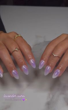 Nail Inspiration Lavender, Nail Inspo Pastel Purple, Nails Not French Tip, Lilac Nails Acrylic Design, Purple Simple Nail Designs, Purple French Tip Nails With Glitter, Purple French Tip With Chrome, Short Round Nails Purple, Lilac Aura Nails