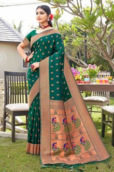 Product Features: Saree: Saree as seen in picture - Choose the drape style while order: Standard, Pleated or Gujarati Saree Color: Green Saree Fabric: Paithani Silk Blouse: Please choose the selection "As seen in picture" or customize your selection Blouse Color: Green Blouse Fabric: Paithani Silk Wash: Dry Clean Occasion: Festive Disclaimer: There will be slight difference in digital to actual image Tassels Saree, One Minute Saree, Women Saree, Silk Weaving, Sarees For Women, Salwar Dress, Dress Salwar Kameez, Bandhani Saree, Green Saree