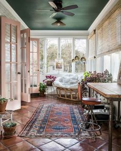 5 Ceiling Paint Colors We Love | Tinted Sunroom Paint Colors Ideas, Sunroom Paint Colors, White Trim Paint, Green Sunroom, Bathroom Ceiling Paint, Sunroom Colors, White Sunroom, Sunroom Remodel, Ceiling Paint Colors