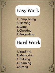 an easy work poster with the words hard work and four steps to writing it in