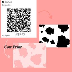 the qr code for cow prints is displayed on a pink background with black and white designs