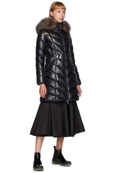 Moncler: Black Down Fulmarus Coat | SSENSE Luxury Fur Coat For Cold Weather, Luxury Fur Coat With Padded Collar, Luxury Winter Fur Coat With Padded Collar, Luxury Fur Coat With Padded Collar For Winter, Designer Faux Fur Trim Winter Coat, Designer Long Sleeve Outerwear With Faux Fur Trim, Luxury Faux Fur Trim Outerwear For Cold Weather, Designer Winter Outerwear With Faux Fur Lining, Luxury Outerwear With Faux Fur Trim For Cold Weather