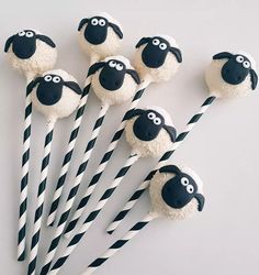 sheep straws with black and white striped paper straws in the shape of sheep