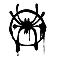 a spider - man symbol with dripping paint on it's face and legs, in black