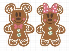 two gingerbread cut outs with bows on them