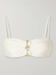 Shop CULT GAIA Pisa embellished cutout bandeau bikini top, Explore the latest CULT GAIA women's collection today on NET A PORTER Luxury Elegant Bandeau Tops, Luxury Chic Triangle Top Swimwear, Luxury Chic Bandeau Crop Top, Baithing Suits, Cult Gaia Cutout Dress, Cult Gaia Clutch, Honeymoon Wear, Normal Clothes, Cult Gaia