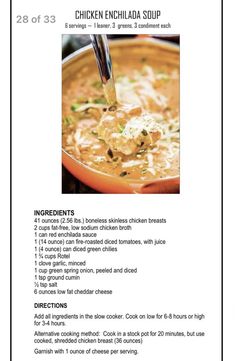 the recipe for chicken enchilada soup is shown