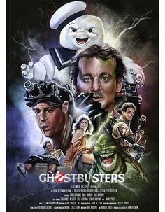 the poster for ghostbusters starring actors from various films and tv shows, including ghostbusters