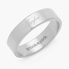 Create a classic piece with our Aria Name Ring. Have your name or the name of someone you love custom engraved for a completely unique piece of jewelry.    Available in 14k gold plated  rhodium plated or 14k rose gold plated sterling silver Band width: 6 mm With engraving this item is FINAL SALE Made in the USA SKU: BYR1025 Perfect gift idea for mom on Mother's Day. Aria Name, Gift For Your Girlfriend, Name Ring, Name Rings, Fine Ring, Gifts For Your Girlfriend, Sterling Silver Bands, Silver Roses, Silver Rose Gold