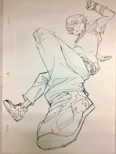 a drawing of a man with his foot on the ground and one leg up in the air