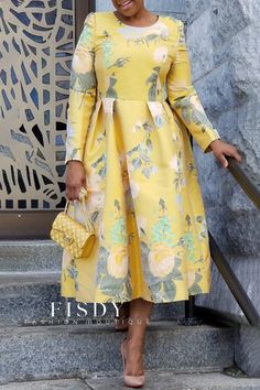 Fisdy - Plus Size Amarillo Casual Print Patchwork O Neck Long Sleeve Dresses Dress Name, Bodycon Dresses Casual, Plus Size Fall, Long Sleeve Dresses, Long Sleeve Casual Dress, Dress Halloween Costume, Curvy Dress, Sleeve Dresses, Long Sleeve Maxi