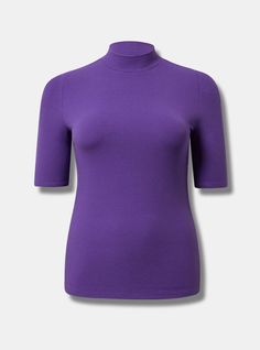 FIT Model is 5'10. 5” wearing size 1. . Measures 30” from shoulder. . MATERIALS + CARE Super Soft Rib knit fabric: Tucked in or not, this ultra-soft and stretchy textured knit is your perfect base layer. . Stretch level: Maximum. 59% polyester, 31% rayon, 10% spandex. Machine wash cold. Line dry. . Imported. DETAILS Mock neckline. Short sleeves. . The best plus size women's Super Soft Rib Mock Neck Short Sleeve Top Tops in petunia made of supersoftrib. Torrid is your destination for cozy fall an Purple Ribbed Stretch Top, Purple Stretch Ribbed Tops, Stretch Ribbed Purple Tops, Stretch Purple Ribbed Tops, Purple Winter Workwear Tops, Ribbed Short Sleeve Tops For Winter, Fitted Short Sleeve Knit Top With Seamless Collar, Fitted Knit Top With Seamless Collar And Short Sleeves, Purple Fitted Top For Fall