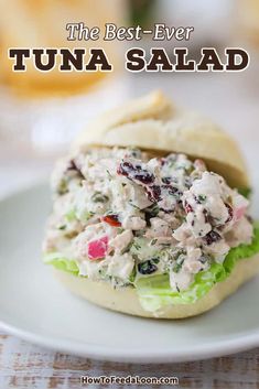 the best - ever tuna salad on a bun with lettuce and cranberries