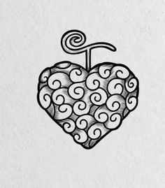 a drawing of a heart with swirls on it and an arrow in the middle