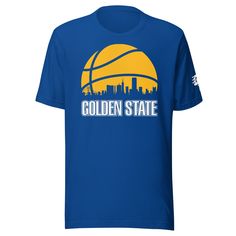 a blue t - shirt with the golden state basketball team on it's chest