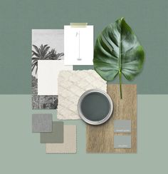 a green and white color scheme with various shades of grey, beige, and gray